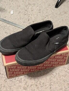 Vans Black On Black Canvas Slip On Sneakers Shoes Women 10.5